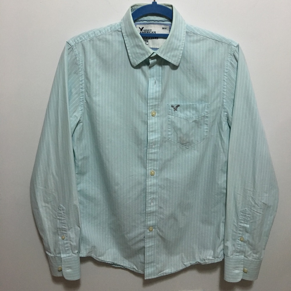 American Eagle L/S Casual Button Up Striped Shirt Teal Men's Size XS X-Small
