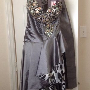 Gray bedazzled prom dress
