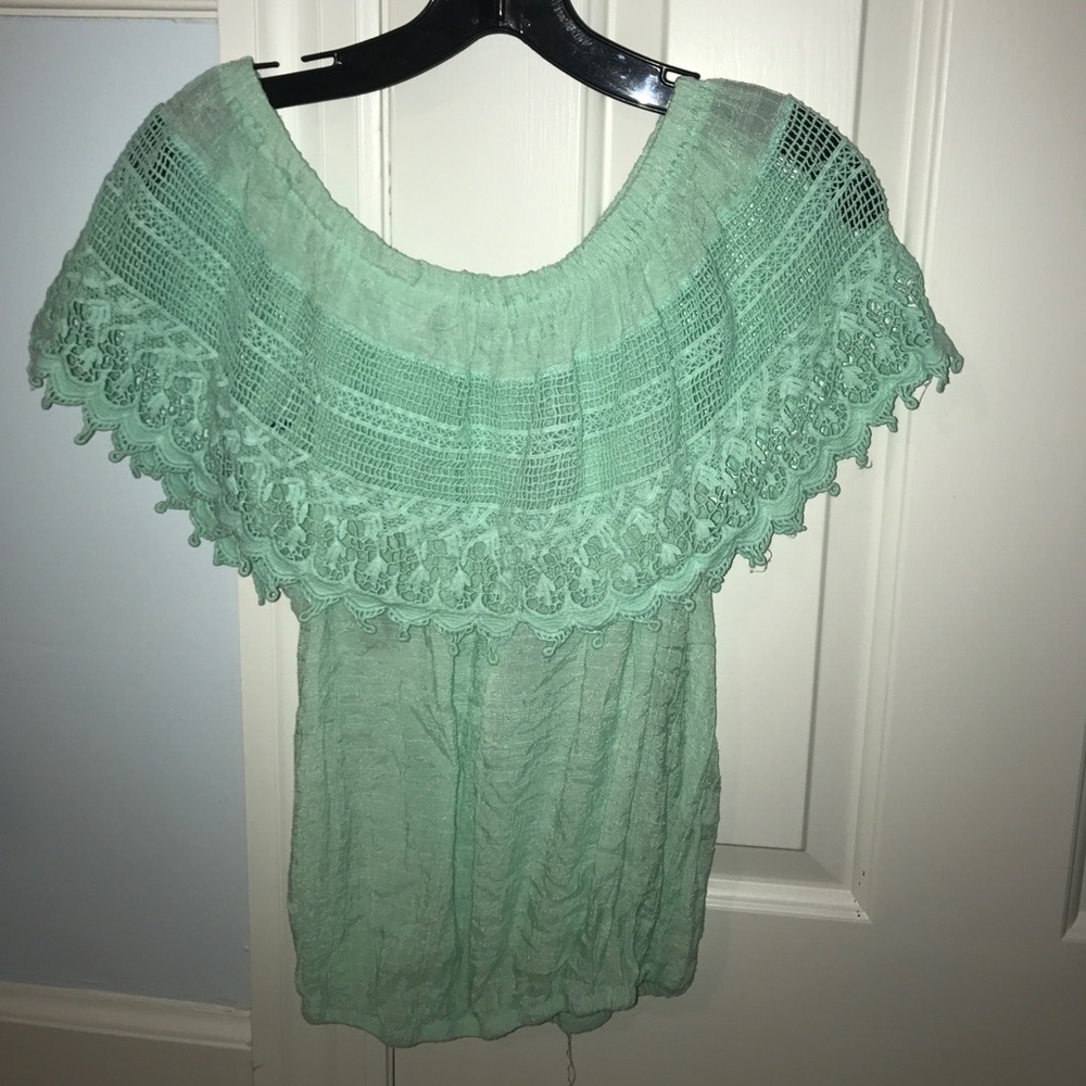 Mint green off the shoulder top