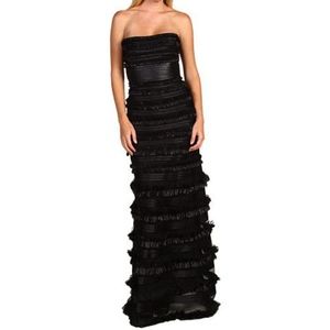 BCBG Black Strapless Tiered Ruffle Gown