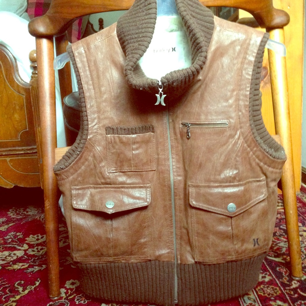 Leather Vest with Ribbed-Knit Trim