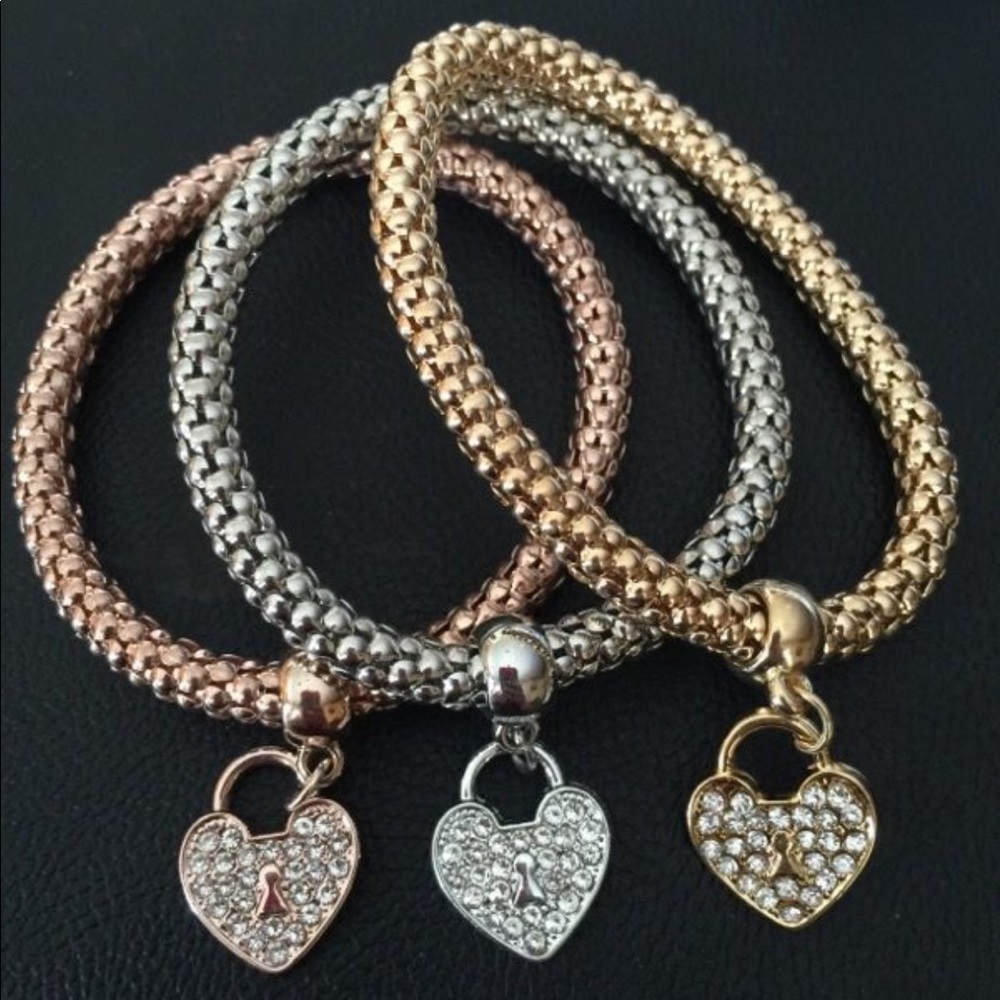 Multi-colored bracelets with heart charms