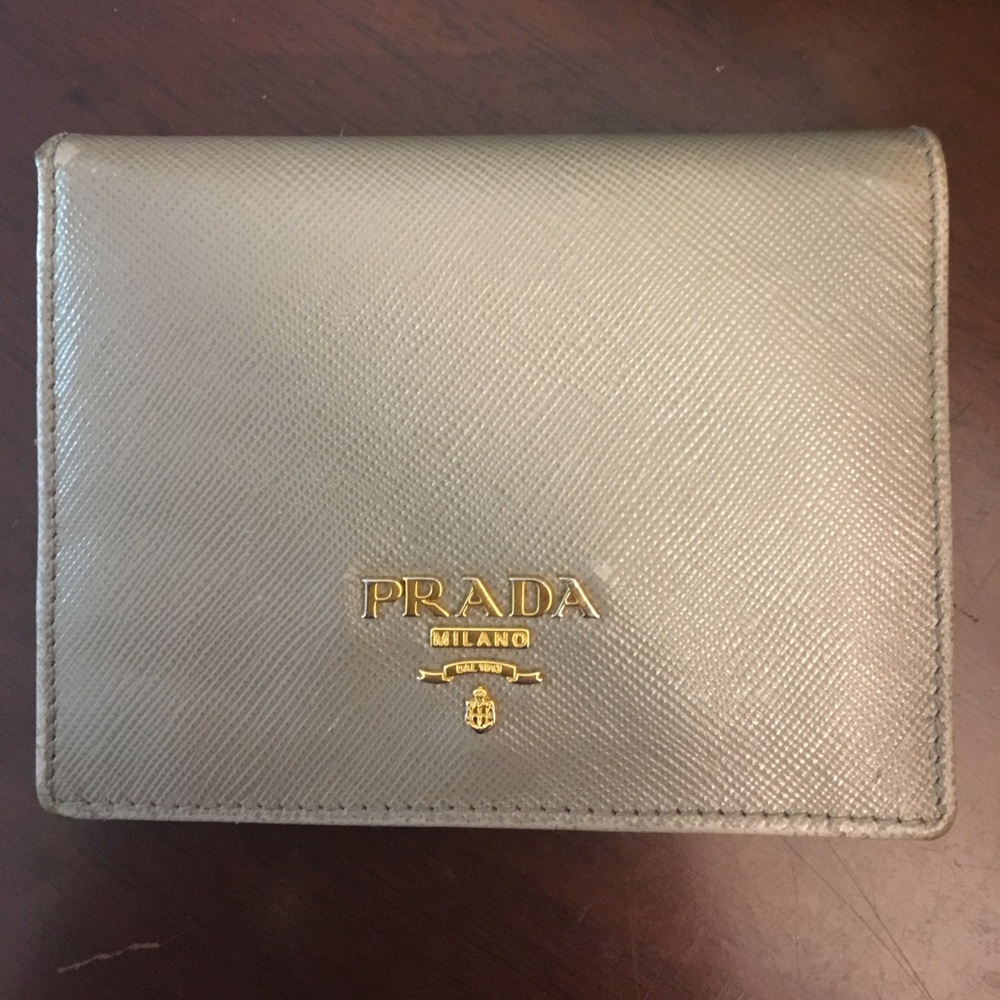Prada Mini Saffiano Leather Bifold Wallet in grey