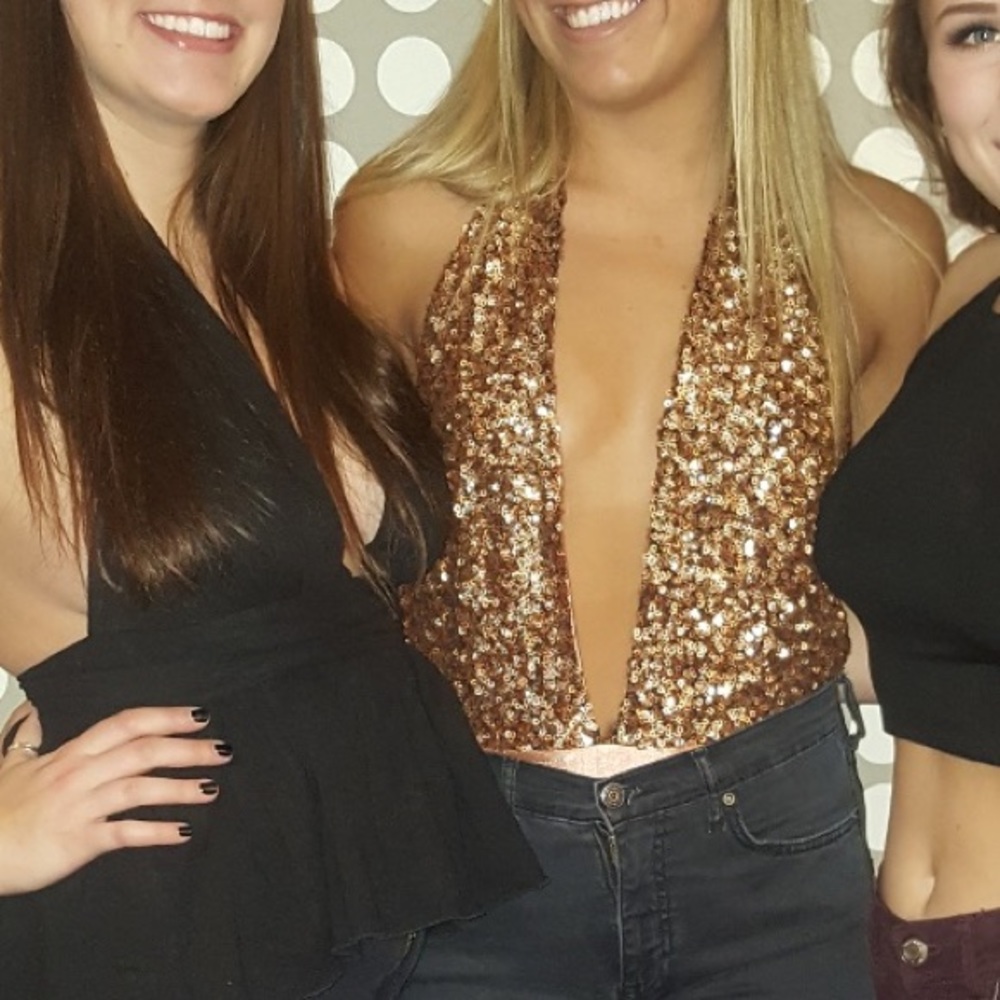 Urban outfitters gold/pink sequin body suit!