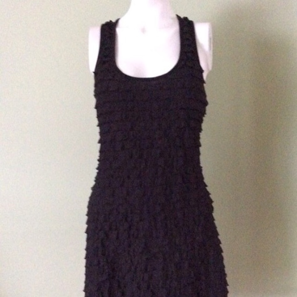 Julie's Closet Black Ruffle Fringe Mini Dress
