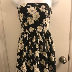 Black and white floral strapless dress