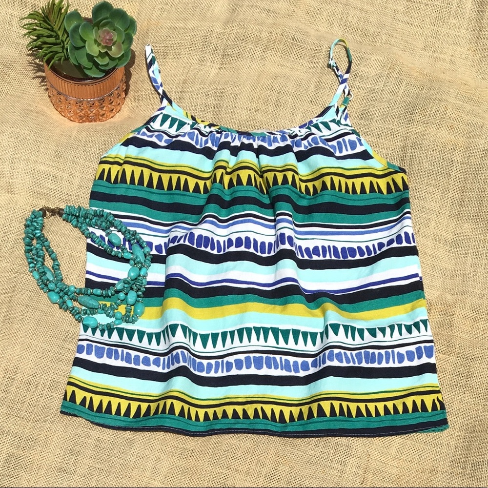 Ann Taylor Loft Green Tank Top Linen Blend
