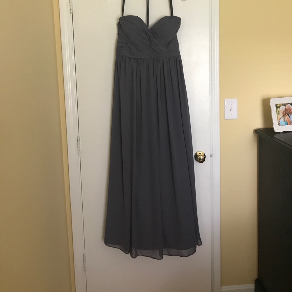 Bill Levkoff pewter bridesmaid dress