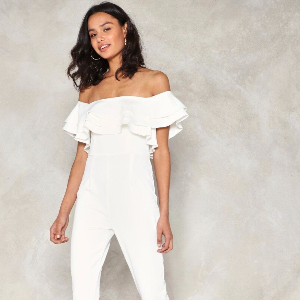 Nasty Gal White Ruffle Jumpsuit