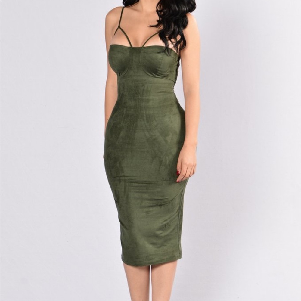 Suede Midi Dress-Olive Green