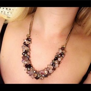 Purple beaded necklace with gold and chrome chain