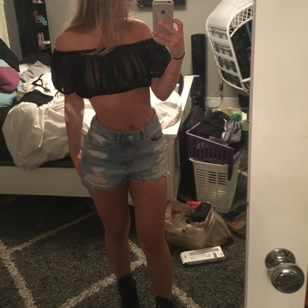 Vintage mesh off the shoulder top