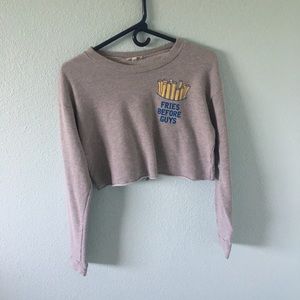 grey "fries before guys" crop top long sleeve