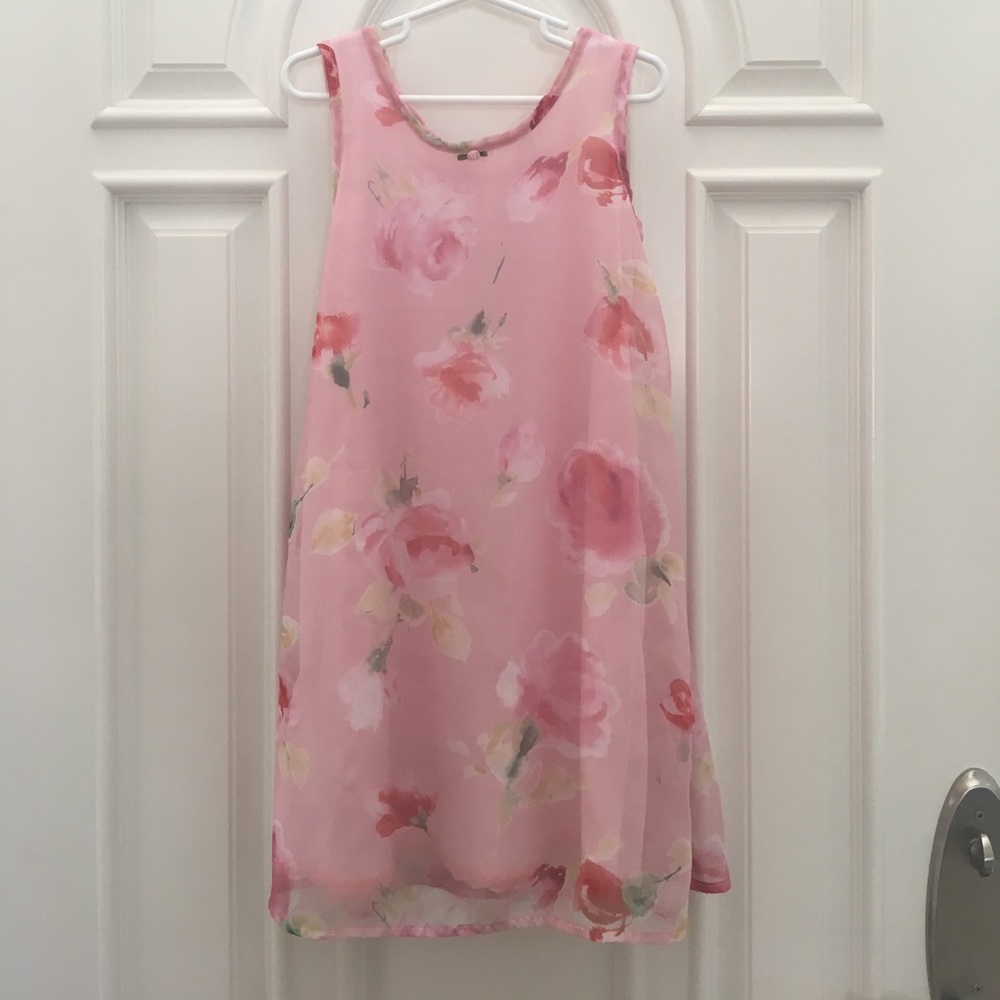 Pink floral tank dress with removable shawl