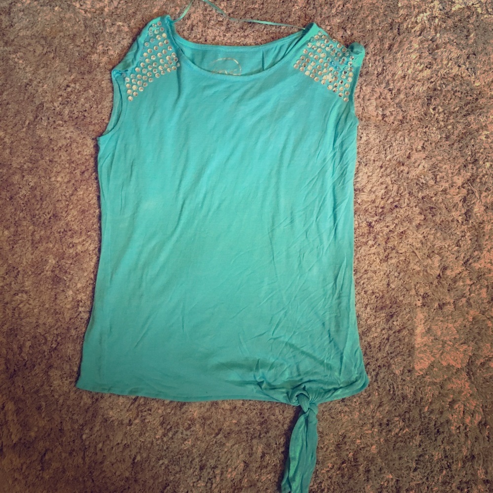 Blue tank with gems on the shoulders