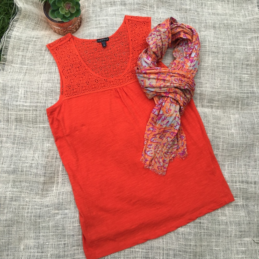 HANNAH Orange Cotton Tank Top Crochet Neckline