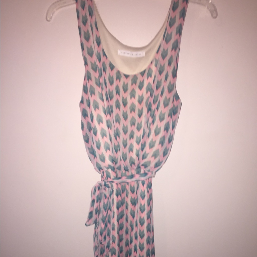 Pink, Teal/Green, and Cream Sleeveless Dress