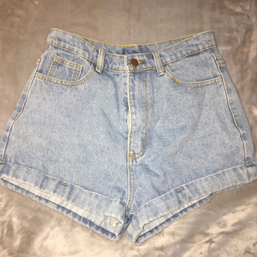 light wash HIGH WAISTED cuffed denim shorts