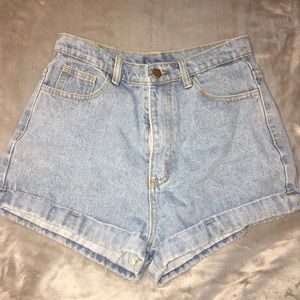 light wash HIGH WAISTED cuffed denim shorts