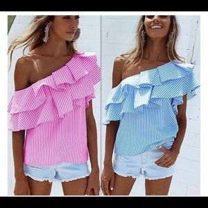 Pink and white one shoulder top