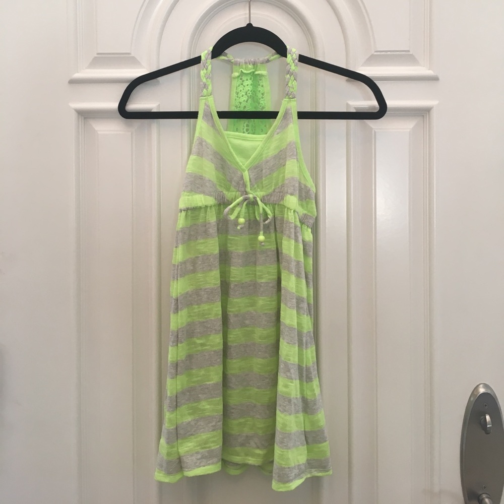 Justice neon green and gray striped dress
