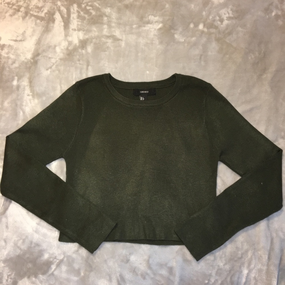 Olive Green Thick Knit Cropped Sweater