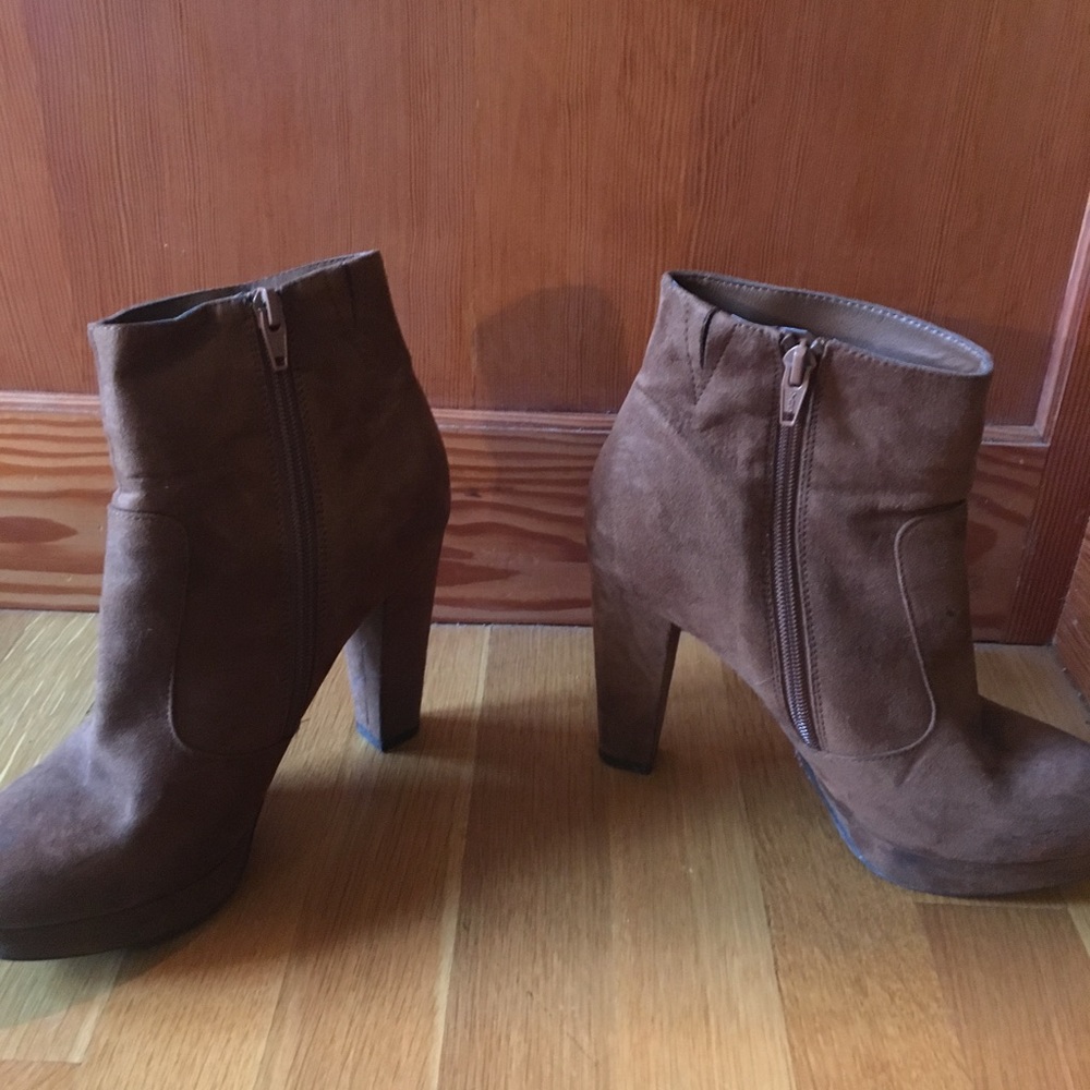 Brown high heeled booties