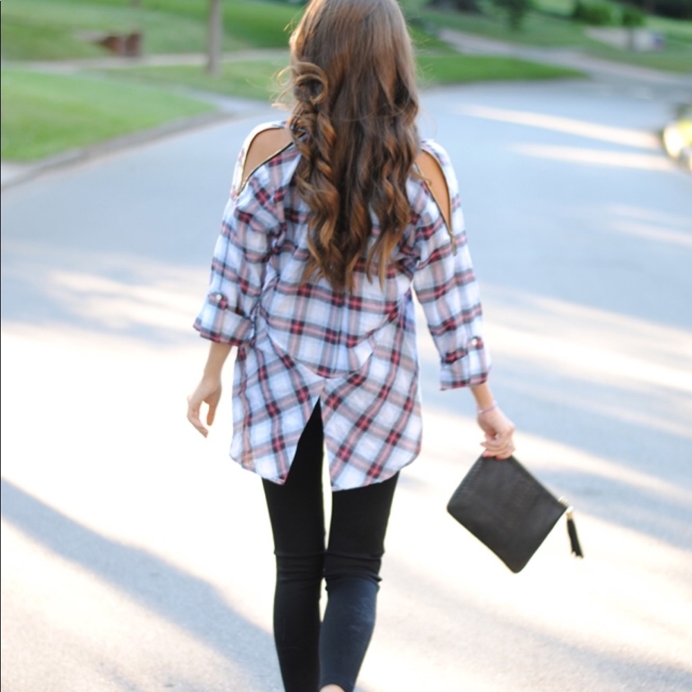 Sam Edelman plaid top w/ zip shoulder NWT med