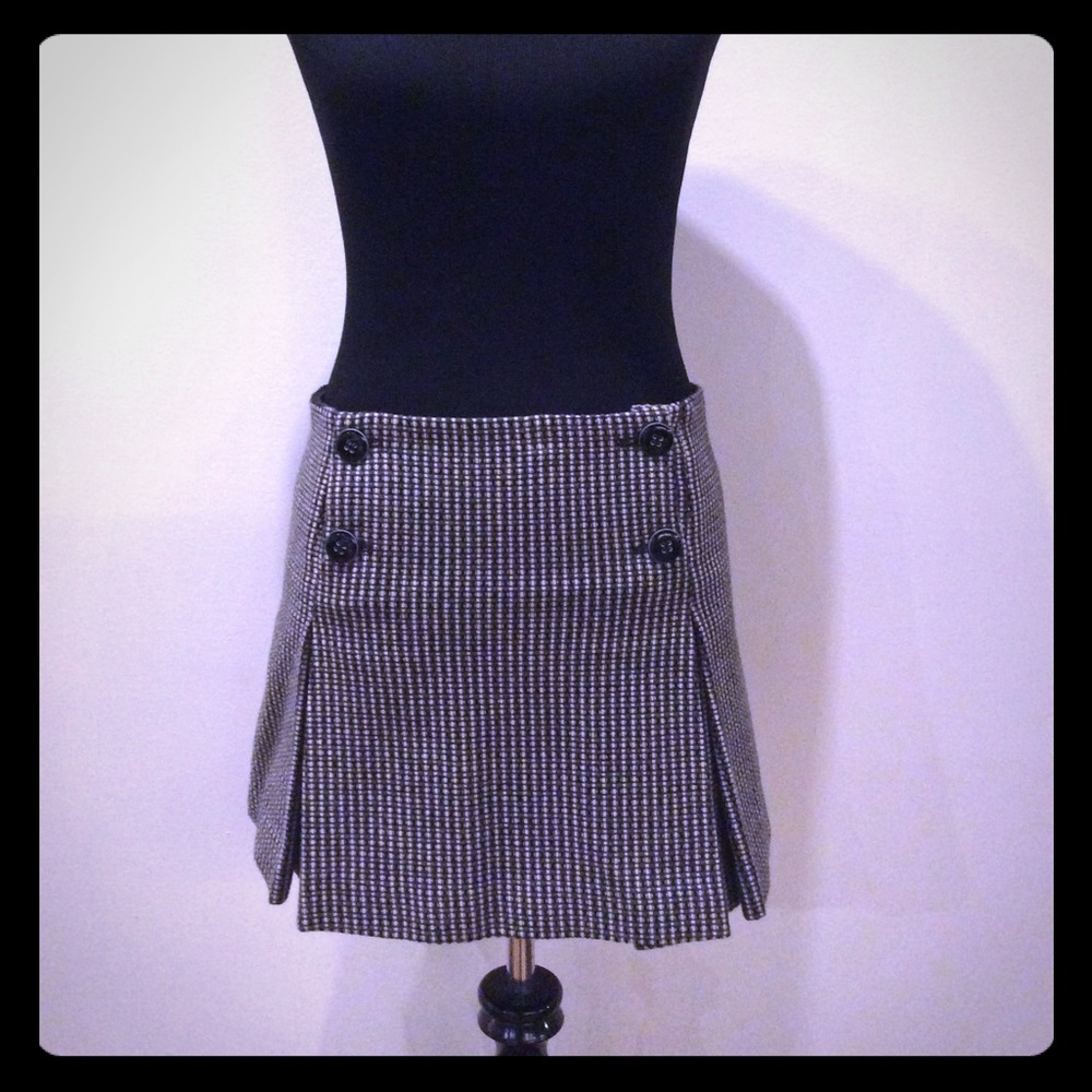 Jill Stuart Wool Checked Pleated Mini Skirt