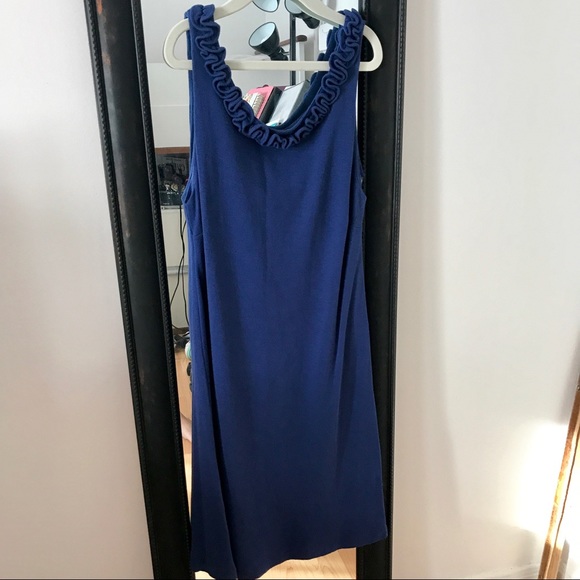 J. Crew Navy Ruffle Neckline Dress - Picture 3 of 7