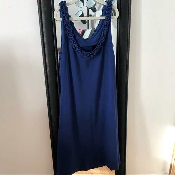 J. Crew Navy Ruffle Neckline Dress - Picture 5 of 7