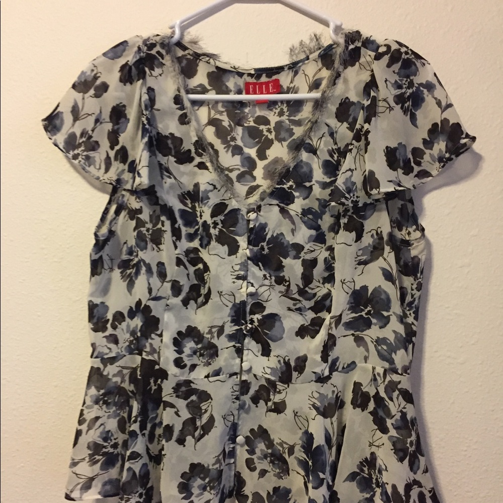 Cream and brown floral dressy top