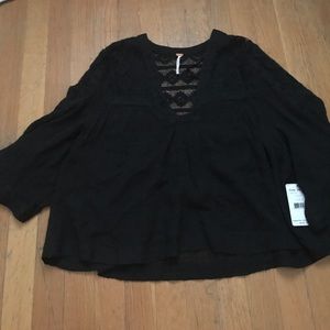 Free People 3/4 sleeve black top