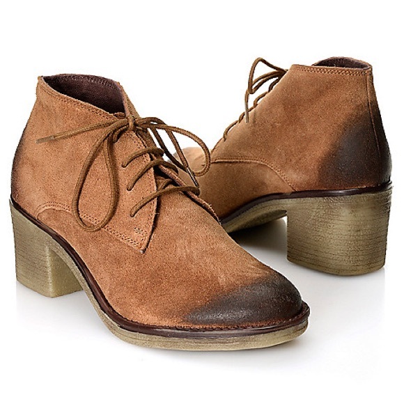 Suede Distressed Leather Lace-up Ankle Boots - Picture 3 of 5