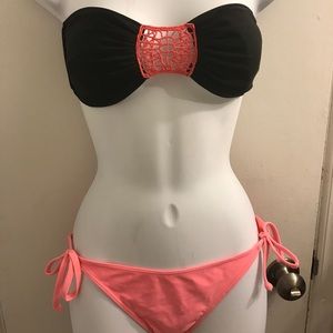 Black and coral bikini