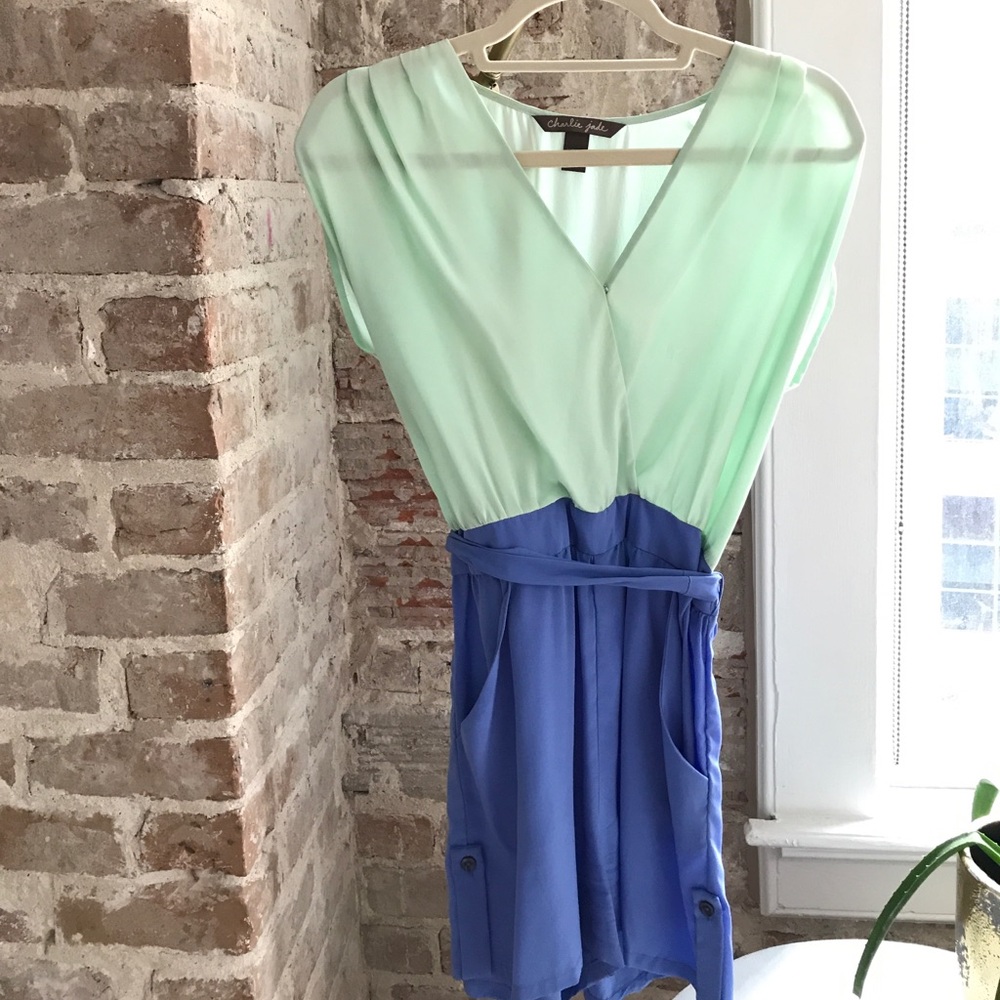 Mint and light blue romper