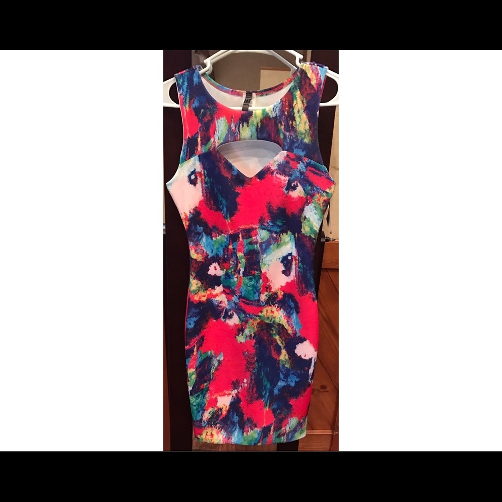 Multi Colored Bodycon Dress with Cutout Sz M