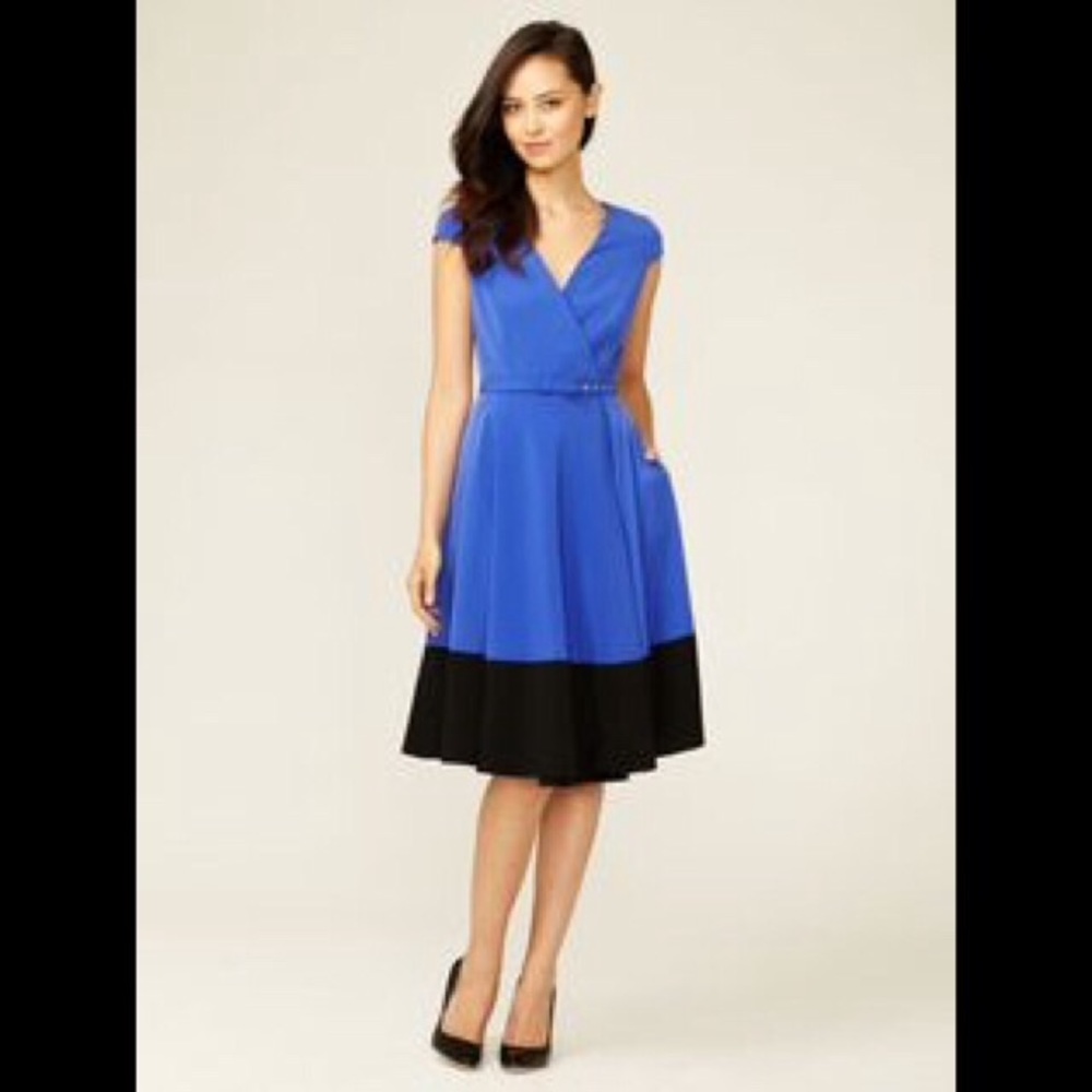 NEW Alex + Alex Cap Sleeve Wrap Dress Cobalt/Black