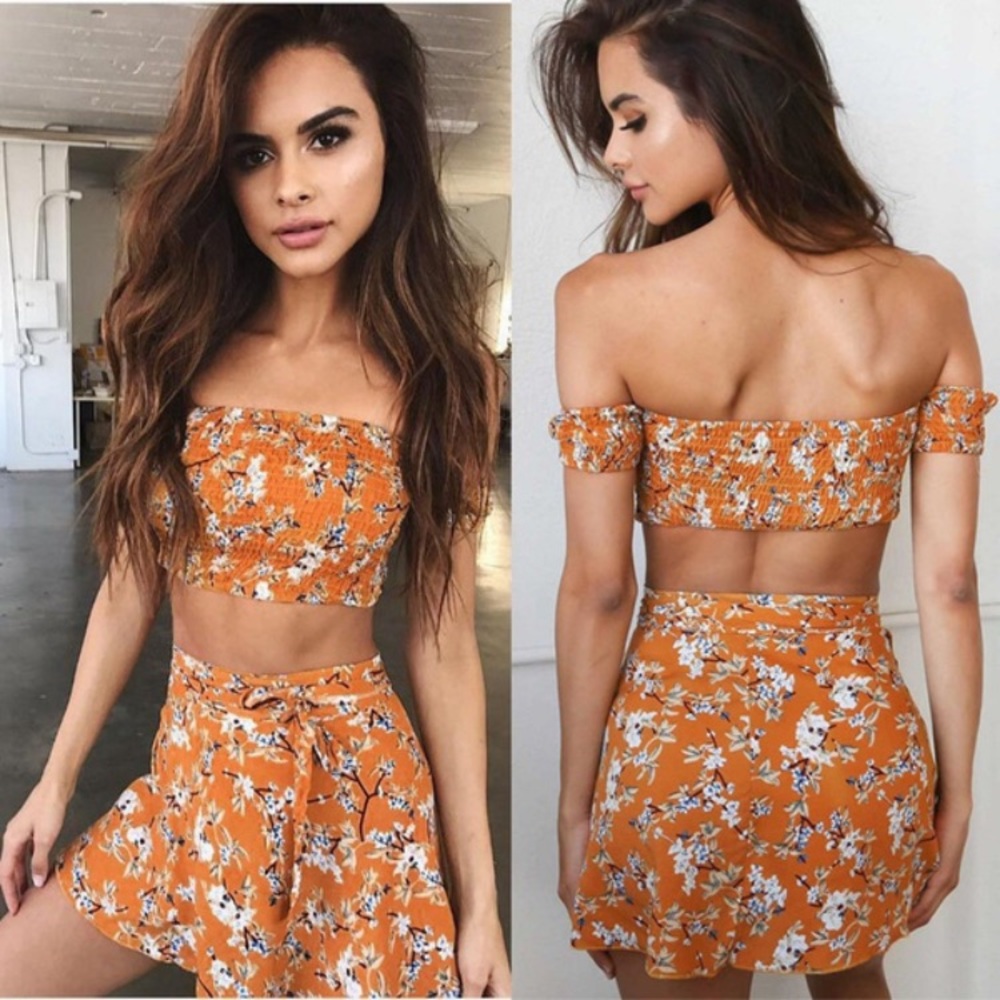 NWT floral boho crop top skirt set - Picture 2 of 3