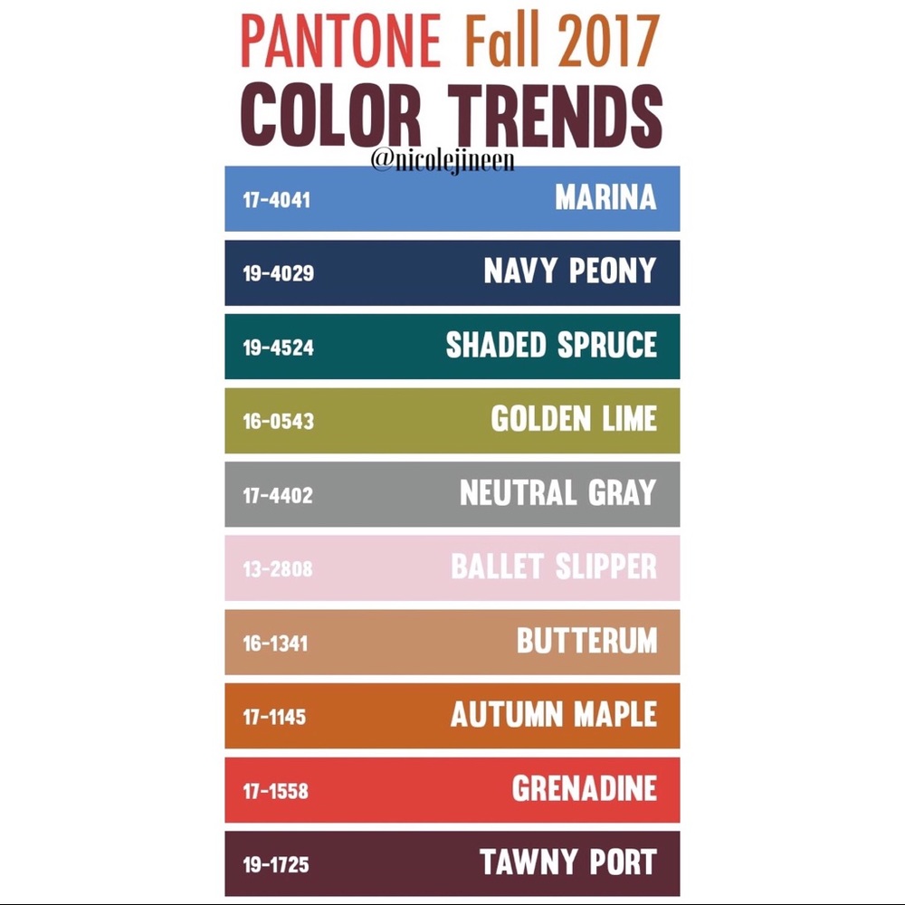 2017 Fall/Winter Pantone Color trends