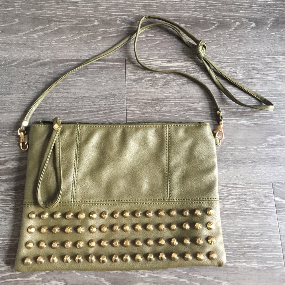 Olive green studded crossbody bag