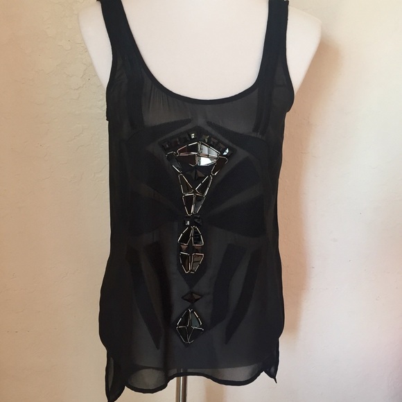 Guess Tops - Guess Black Embroidered & Embellished Tank S