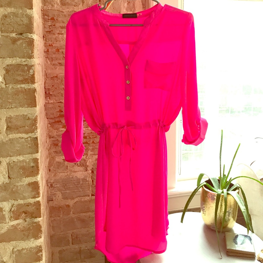 Hot pink v-neck dress