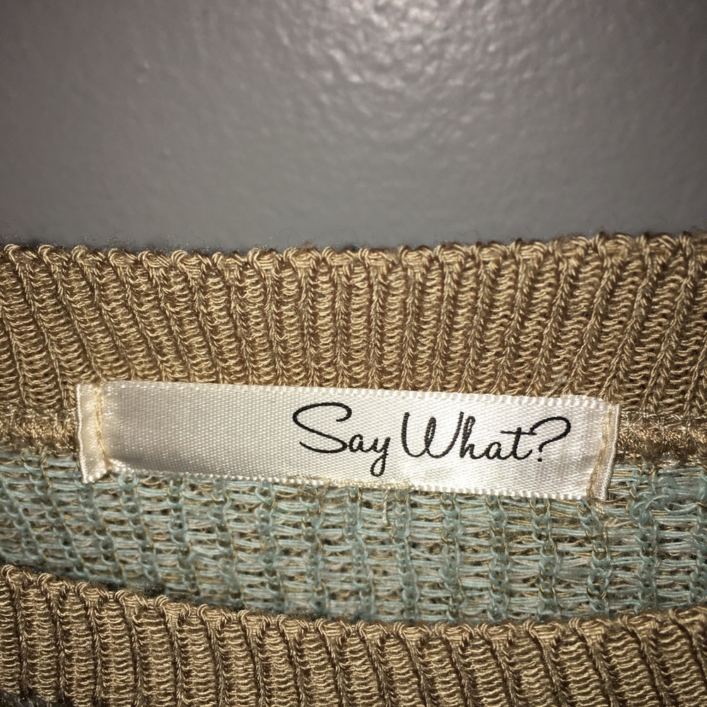 Tan and teal zig zag sweater