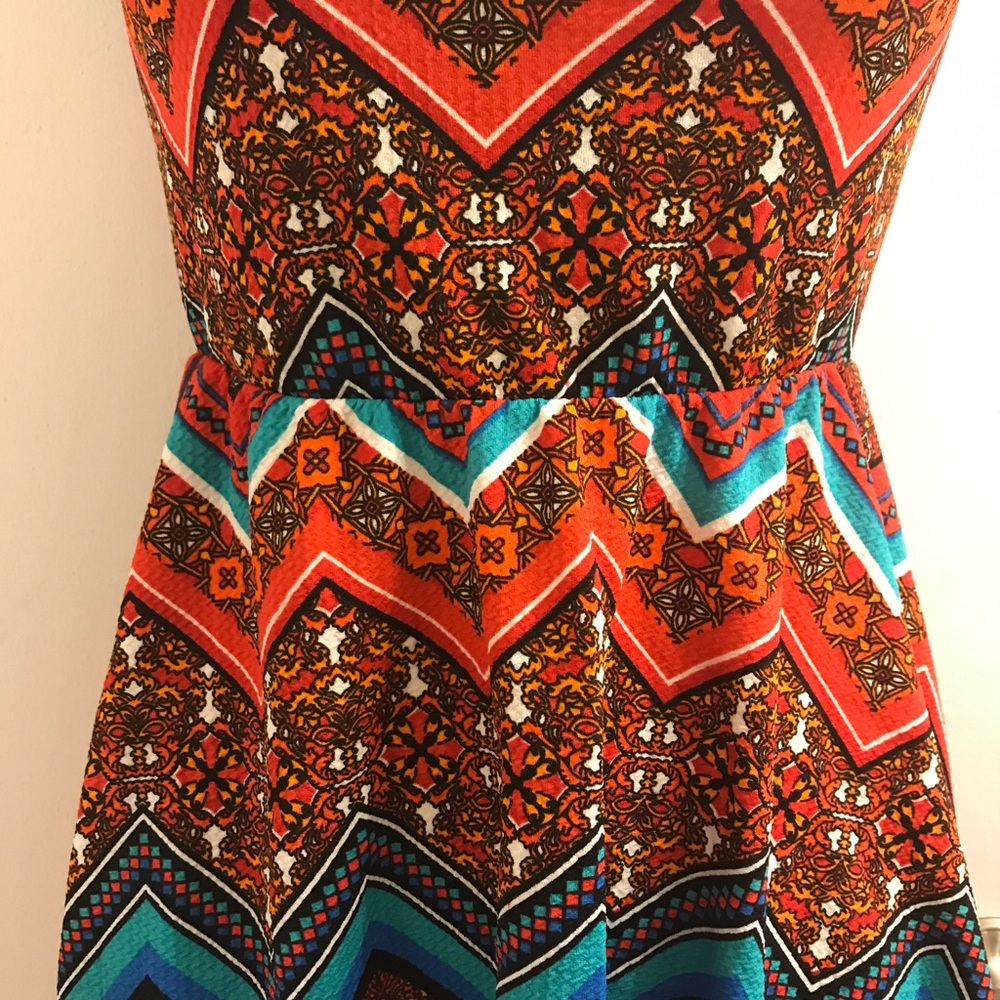 Orange and blue patterned dress