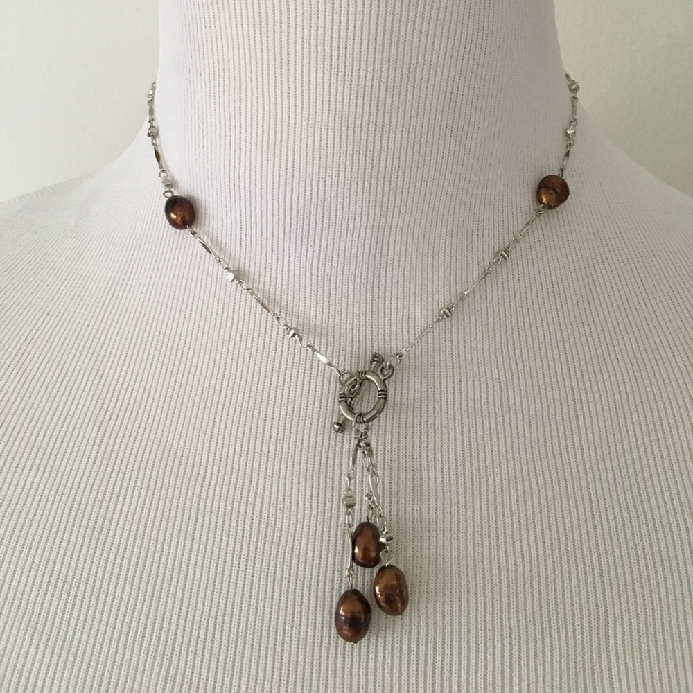 Brown Freshwater Pearl Lariat necklace/ earrings