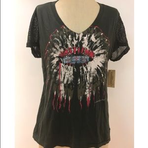 Printed T-Shirt with Mesh Sleeves