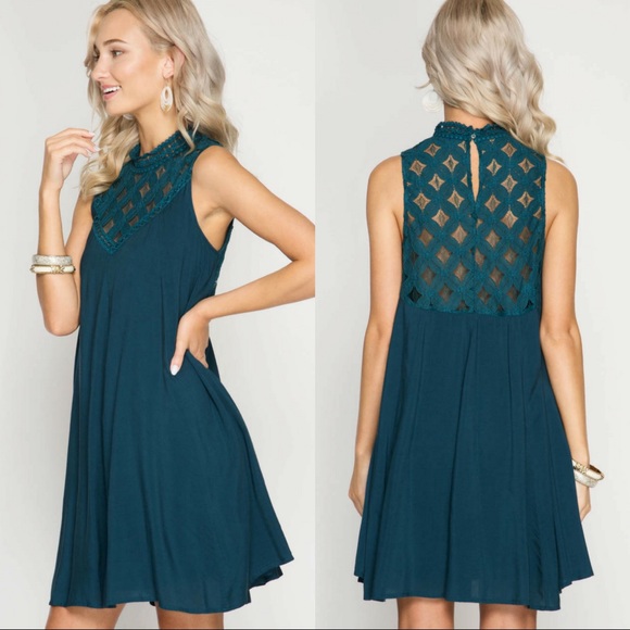 🎉🎉HP🎉🎉Slvls High Neck Swing Dress w/ Lace Yoke - Picture 2 of 4