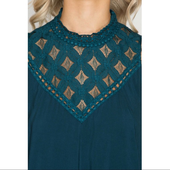 🎉🎉HP🎉🎉Slvls High Neck Swing Dress w/ Lace Yoke - Picture 3 of 4