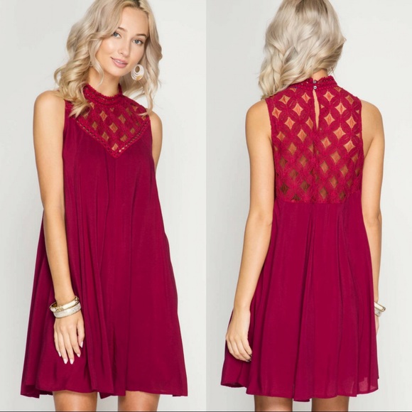 🎉🎉HP🎉🎉Slvls High Neck Swing Dress w/ Lace Yoke - Picture 4 of 4